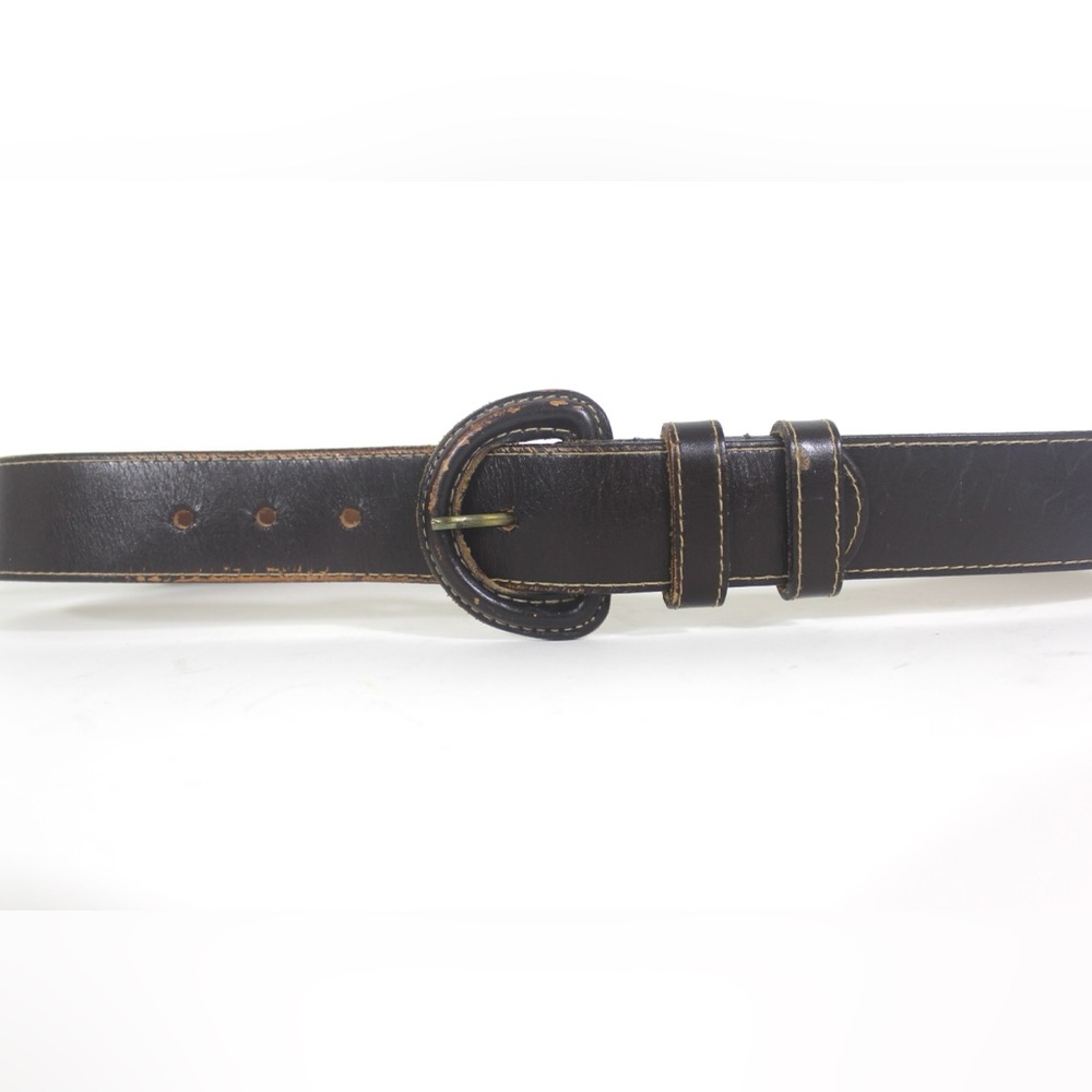 Vintage Dark Brown Bridle Leather Belt with Self Covered Buckle Distressed Worn